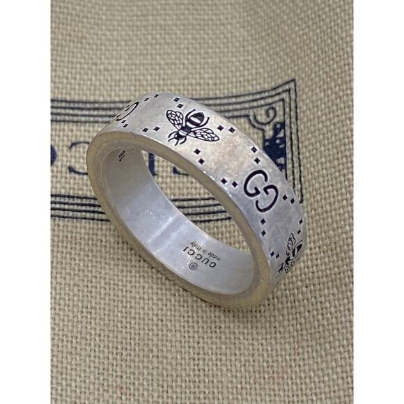 Authentic Gucci Sterling Silver Bee and GG Motif Ring - Size 8.5 - Picture 8 of 10